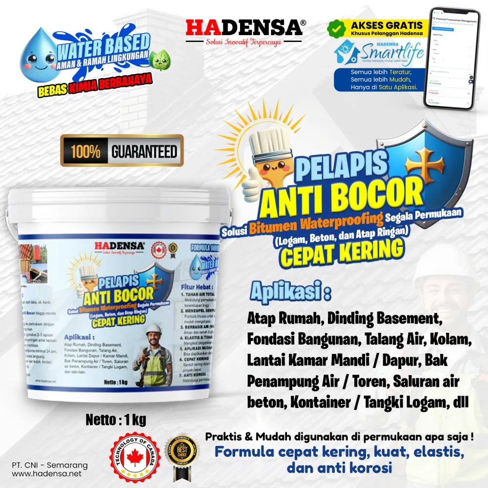 Pelapis Anti Bocor Solusi Bitumen Waterproofing Segala Permukaan (Logam, Beton, Atap Ringan) – Water Based, Cepat Kering & Ramah Lingkungan